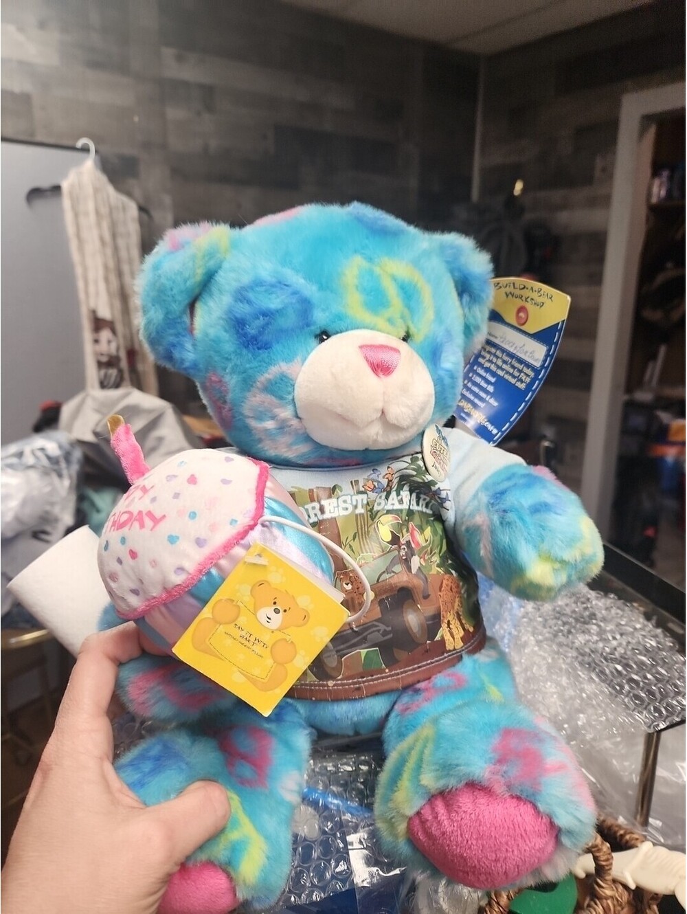 Retired Build a Bear Plush Peace Sign Light Blue  Color Teddy BAB with Tags!